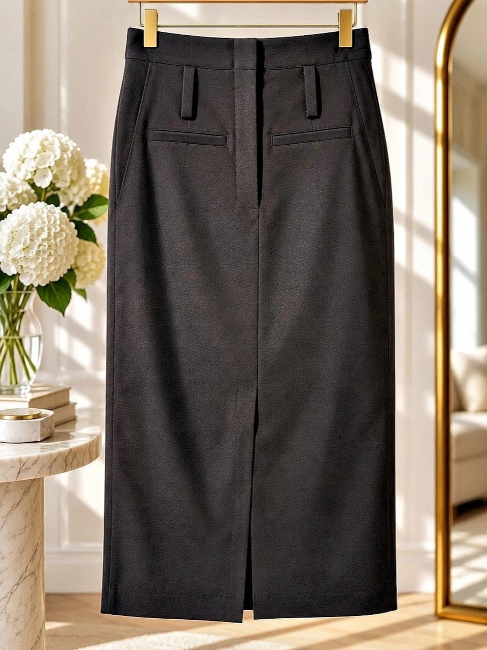 NWT A.L.C. Black Wool Blend Tailored Maxi Pencil Skirt Size 2
